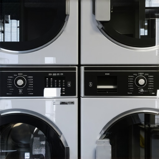Smart laundry room with gas and heat pump dryers and digital control panels