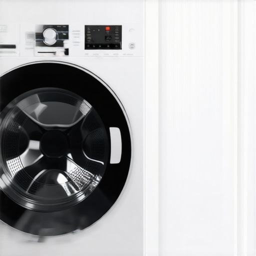 Person controlling a smart clothes dryer with a smartphone app in a modern laundry room.