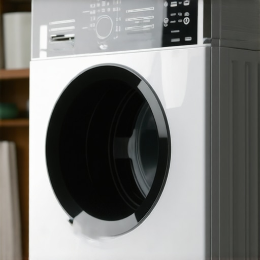 A sleek modern smart clothes dryer showing digital controls and Wi-Fi connectivity