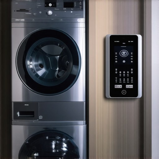 A modern laundry room featuring a smart, eco-friendly dryer with digital controls and Wi-Fi connectivity