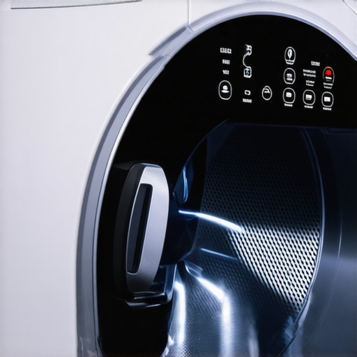 Close-up of a modern smart gas dryer showing digital controls and eco-friendly features