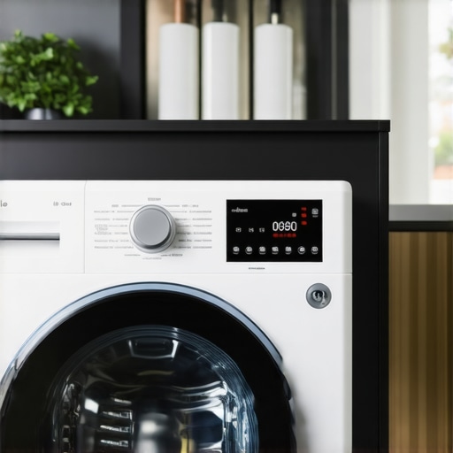 Modern smart dryer with digital controls and Wi-Fi in a contemporary laundry room.
