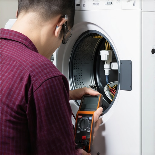 Person using multimeter to inspect clothes dryer electric connections