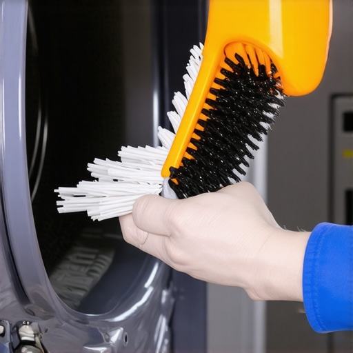Person cleaning dryer vent with a vent brush to improve airflow and efficiency.