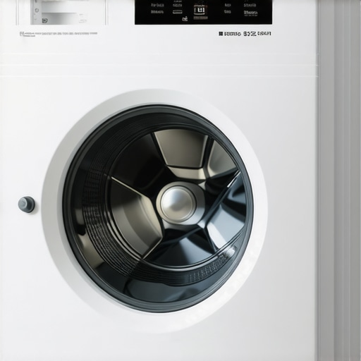 Close-up of a modern smart clothes dryer displaying digital controls and moisture sensors