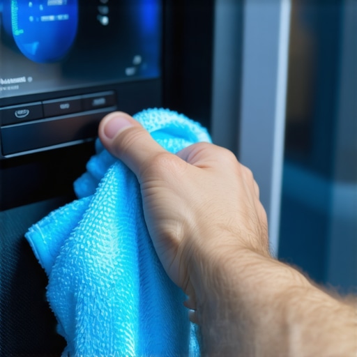 Person wiping moisture sensors inside a dryer with a cloth