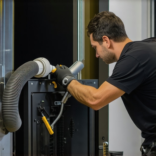 Technician vacuuming dryer vent to improve airflow