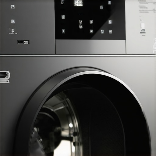 Close-up of a modern smart clothes dryer with digital control panel and Wi-Fi indicator