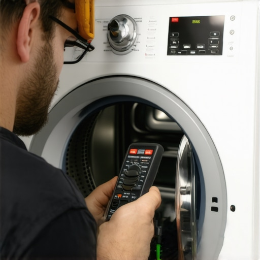 Technician using multimeter on dryer sensors